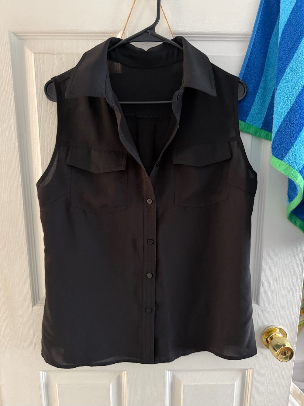 Mango Black Sleeveless Button-Down Shirt